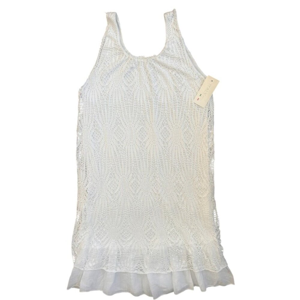 Women's White Shift Tank Dress Lined Stretched Sleeveless Made In Italy S/M